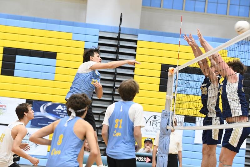 Odin DeLazaro Potemskli sends home a winner against Sallies in 2022.
Cape lost that matchup 3-1 as Odin led all spikers with 15 kills. DAVE FREDERICK PHOTOS
